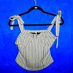 Free People Tie-Shoulder Crop Top - Women's Size XS - Black & Cream Textured